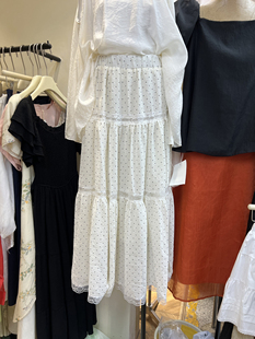 韩版夏季潮流时尚，十三行气质淑女松紧，腰波点雪纺蕾丝边半身裙