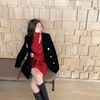欧洲站高级感红色小香风针织洋装女秋冬2023修身Y气质短裙子
