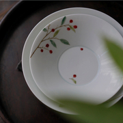 曼叙陶瓷碗釉下彩家用复古斗笠碗家用高级感高温手绘小碗餐具套装