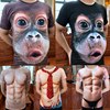 创意假腹肌肉短袖t恤男个性大猩猩，衣服3d立体猴子图案搞怪体上衣