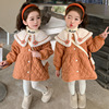 女童桔色包包绗缝棉衣2023冬季洋气时髦儿童装加厚中长款棉服