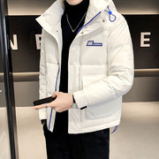 香港白色男士羽绒服2023冬季简约纯色帅气连帽休闲外套上衣男