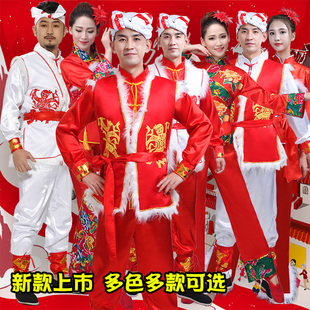 陕北民歌安塞腰鼓演出服装，民族秧歌舞打鼓服舞龙舞狮服男女装