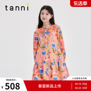 tanni秋冬复古蕾丝印花a字淑女气质，娃娃连衣裙女tk31dr172a