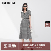 loftshine珞炫黑白格子，连衣裙法式复古小众气质，显瘦2024夏季长裙