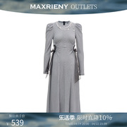 奥莱maxrieny千鸟格，长裙秋季黑白，格纹连衣裙复古