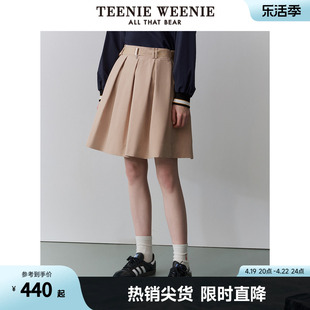 TeenieWeenie小熊2024春季简约学院风系腰带百褶短裙半身裙女