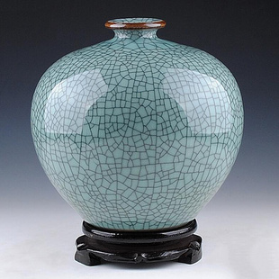 景德镇陶瓷器仿古裂纹官窑花瓶，手工石榴瓶子创意复古中式家居饰品