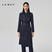 LANCY/朗姿2023年春季中长款翻领设计感显瘦高端风衣外套女