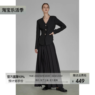 unspoken黑色西装外套女春季气质设计感小众高级感垫肩新中式西服