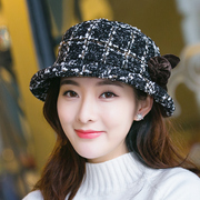 英伦格子针织帽子女士时尚优雅韩版休闲百搭盆帽秋冬季毛线妈妈帽