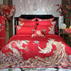刺绣棉结婚床盖款床上用品，纯四件套龙凤，大红色100s长绒中式婚庆