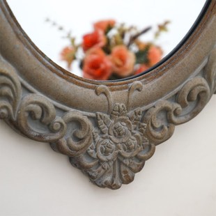 美式法式复古木质雕花椭圆形挂镜化妆镜软装卧室镜U浴室镜子装饰