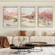 现代轻奢客厅贝壳装饰画沙发背景墙三联挂画高级感手绘油画风景画