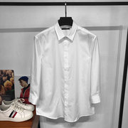 男士2023年夏季合身款七分袖，纯白色衬衫男纯棉中袖白衬衣(白衬衣)潮