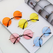韩国原宿风眼镜女复古圆形，太阳镜长圆脸，网红同款时尚透明彩色墨镜