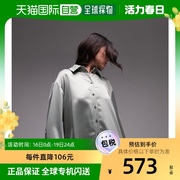 香港直邮潮奢topshop女士，长袖缎面浅卡其色衬衫