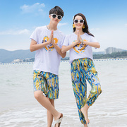 沙滩情侣装夏季t恤纯棉套装海边蜜月旅游时尚两件套三亚度假衣服