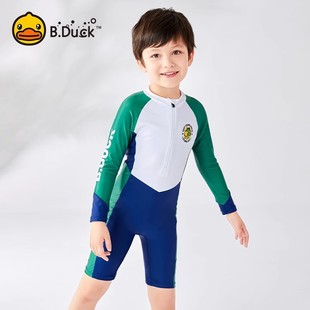 B.Duck儿童泳衣连体长袖防晒2024中大童男孩宝宝专业游泳衣