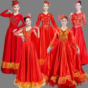 民族舞蹈开场舞大摆裙演出服装合唱服长裙女舞台表演服伴舞裙