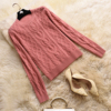 花田香雪宽松时尚，设计感羊毛上衣粉红色202年春装，圆领毛衣