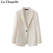 拉夏贝尔lachapelle春季2024白色中长西装，外套女显瘦小西服