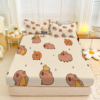 卡皮巴拉水豚卡通可爱床笠单品床罩席梦思床垫套保护罩儿童房床上
