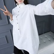 茠色新潮韩版中长款原创飞飞领套头白衬衣时尚打底衫