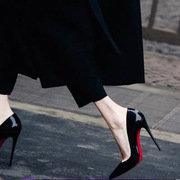 黑色红底高跟鞋女2023春季尖头细跟性感亮面气质单鞋漆皮女鞋
