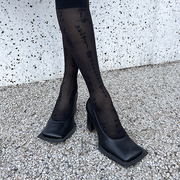 镭色lazer欧美设计感方头，粗跟小皮鞋个性时尚，英伦风浅口玛丽珍鞋