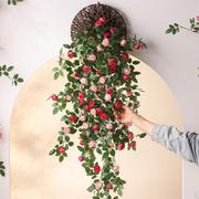 仿真藤条绿叶装饰客厅墙壁塑料绢布假花藤蔓阳台壁挂玫瑰花卉挂件