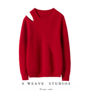 绝美老钱风！羊绒镂空红色毛衣女秋冬设计感慵懒风羊绒针织衫