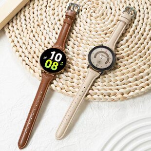 适用三星手表Galaxy watch6 active1/2代小蛮腰真皮表带红色watch 6/5/pro/4/classic/3智能GearS4 40/44配件
