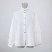 新中式汉元素立领白色衬衣女士长袖衬衫早春国风刺绣上衣配马面裙