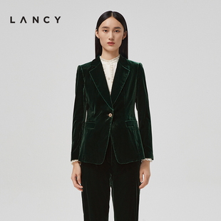 LANCY/朗姿丝绒西装女2022秋季通勤法式显瘦高级西服外套女