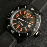 BLIGEG手表43mm表壳时尚运动腕表黑色橙色指针橡胶表带男士机械表