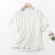 h16-1夏季女装日单纯色宽松v领露肩短袖，时尚休闲蝙蝠袖t恤衫