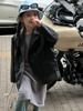 韩国童装2024春秋pu帅气皮衣外套夹克衫中长款洋气时髦女孩潮