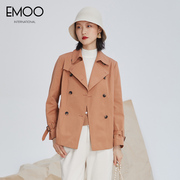 EMOO杨门秋装显瘦气质双排扣小个子短款收腰西装领风衣外套女