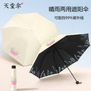 天堂伞晴雨两用伞防晒紫外线黑胶遮阳伞超轻男女太阳伞