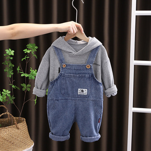 男童春季背带裤套装，6-8个月1-2-3岁男宝宝，春装婴儿童春秋衣服