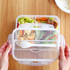 微波炉饭盒食品保鲜盒塑料大容量长方形两格水果密封分格便当盒
