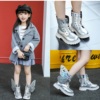 2022韩版儿童马丁靴银色女童靴子，时尚翅膀靴，男童短靴学生表演单靴