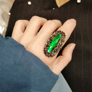 日韩版百搭蓝色时尚欧美复古绿色大宝石个性潮人夸张食指戒指环女