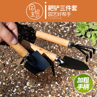 多肉盆栽小铲子园艺工具，种植木柄小铁铲，小铁耙小铁锹迷你三件套装