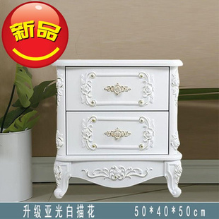 2021欧式床头柜简约现代韩式小柜子白色烤漆雕花收纳柜卧室床边柜