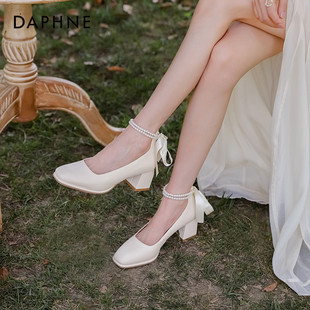 达芙妮婚鞋2023夏季法式玛丽珍女鞋单鞋秀禾婚纱公主新娘鞋高跟鞋