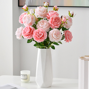 牡丹仿真花假花客厅摆设假玫瑰装饰干花束餐桌摆件品高级仿生花艺