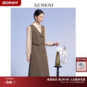 圣可尼新中式国风盘扣，连衣裙2024春装长袖，假两件衬衫式女裙子