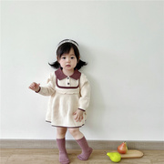 婴儿毛衣裙ins韩系女宝宝可爱娃娃领针织连体衣裙春装甜美毛线裙